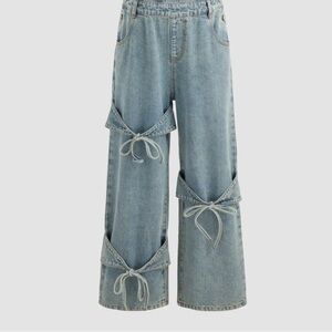Women's Blue Denim Jeans with Bow Details